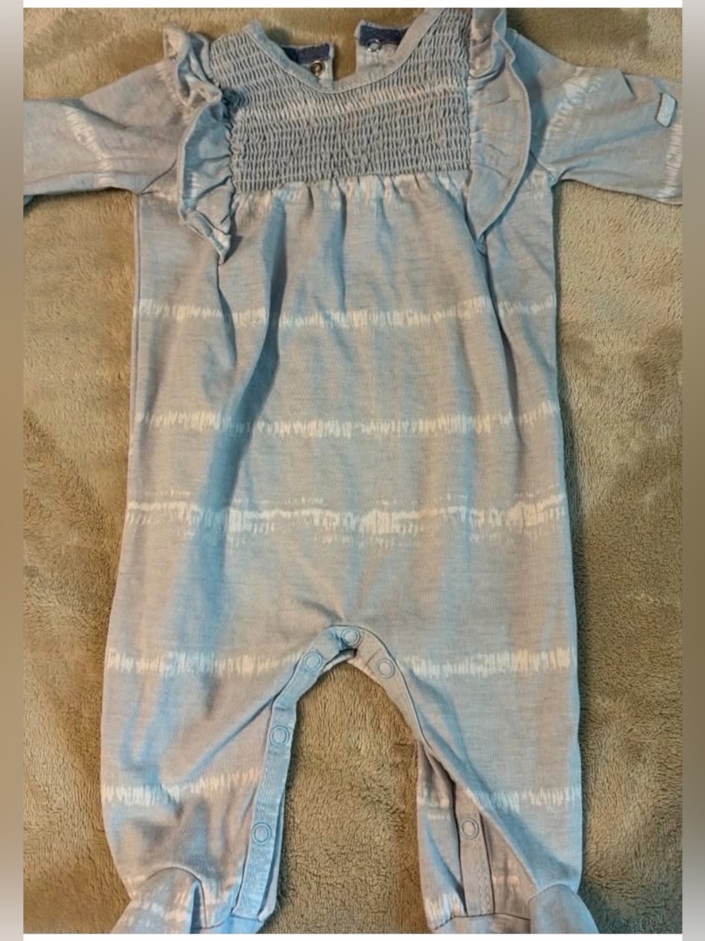 Baby Girls' Light Blue Tie-Dye Smocked Romper 7 for all mankind NEW 0/3